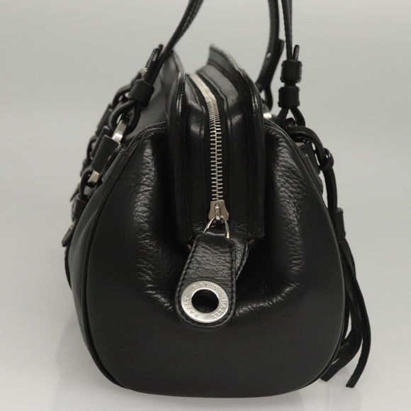 BALLY Hand Bag Leather Black Gold Auth BA1416