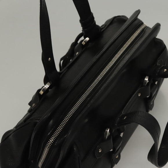 BALLY Hand Bag Leather Black Gold Auth BA1416