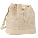 VALENTINO Drawstring Shoulder Bag Leather Ivory Auth BA14162V-1