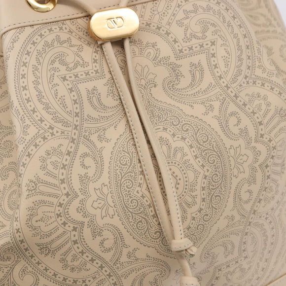 VALENTINO Drawstring Shoulder Bag Leather Ivory Auth BA14162V