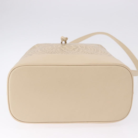 VALENTINO Drawstring Shoulder Bag Leather Ivory Auth BA14162V