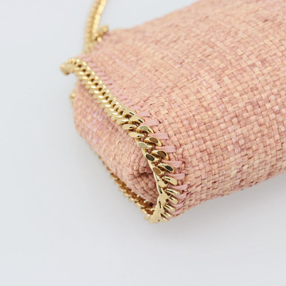 Stella MacCartney Raffia Falabella Chain Shoulder Bag Pink Gold Auth BA14163V