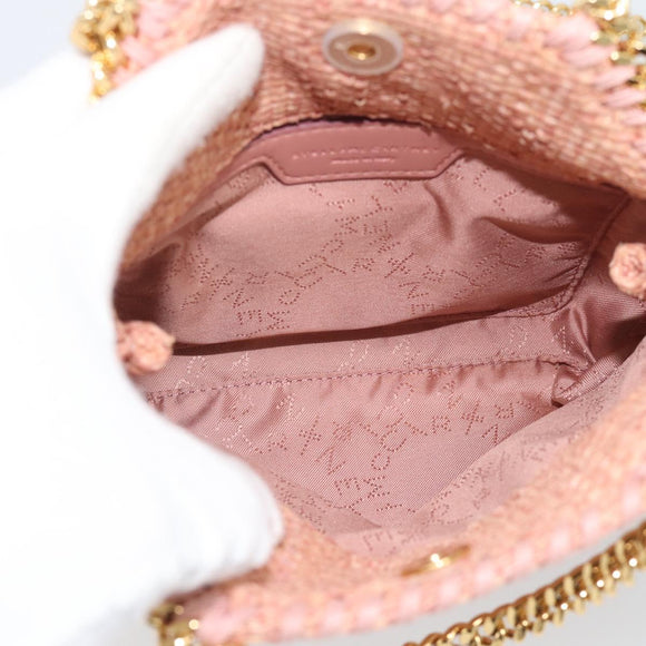 Stella MacCartney Raffia Falabella Chain Shoulder Bag Pink Gold Auth BA14163V