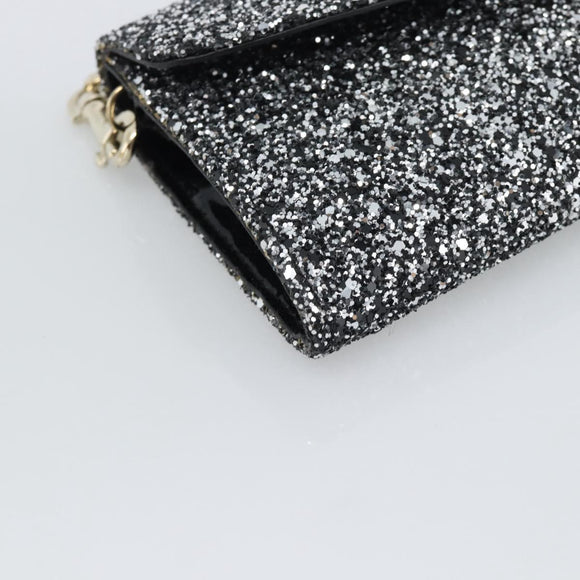 Jimmy Choo Glitter Chain Hand Bag Sequin Black Gold Tone Auth BA14167
