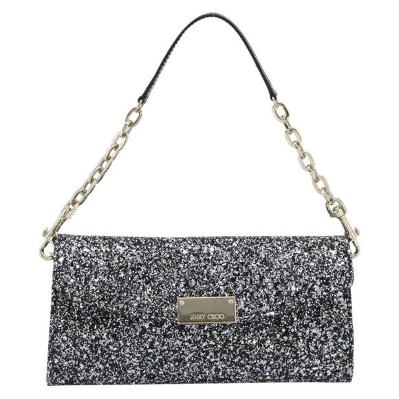 Jimmy Choo Glitter Chain Hand Bag Sequin Black Gold Tone Auth BA14167