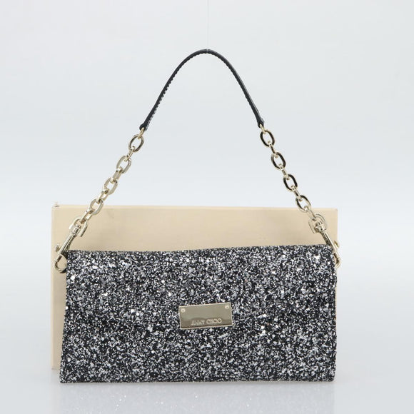 Jimmy Choo Glitter Chain Hand Bag Sequin Black Gold Tone Auth BA14167
