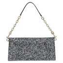 Jimmy Choo Glitter Chain Hand Bag Sequin Black Gold Tone Auth BA14167-3
