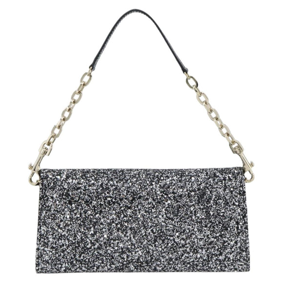 Jimmy Choo Glitter Chain Hand Bag Sequin Black Gold Tone Auth BA14167