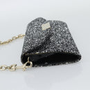 Jimmy Choo Glitter Chain Hand Bag Sequin Black Gold Tone Auth BA14167-4