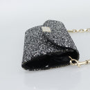 Jimmy Choo Glitter Chain Hand Bag Sequin Black Gold Tone Auth BA14167-5