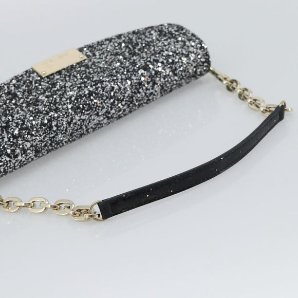 Jimmy Choo Glitter Chain Hand Bag Sequin Black Gold Tone Auth BA14167