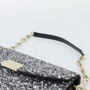 Jimmy Choo Glitter Chain Hand Bag Sequin Black Gold Tone Auth BA14167-8