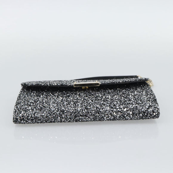 Jimmy Choo Glitter Chain Hand Bag Sequin Black Gold Tone Auth BA14167
