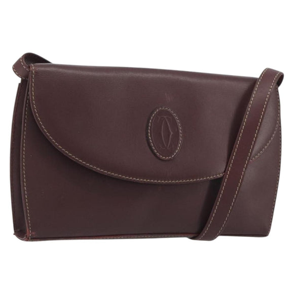 CARTIER Must Line Shoulder Bag Leather Bordeaux Gold Auth BA14172