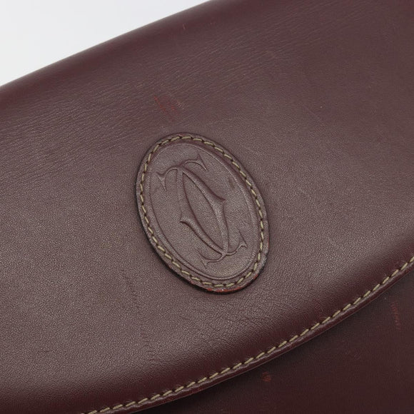 CARTIER Must Line Shoulder Bag Leather Bordeaux Gold Auth BA14172