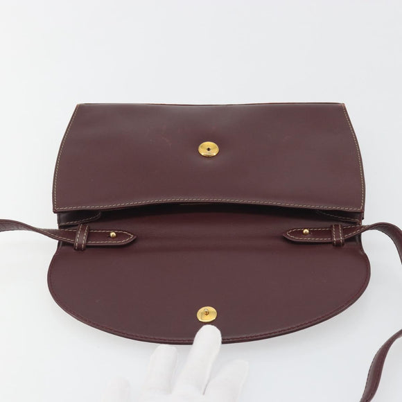 CARTIER Must Line Shoulder Bag Leather Bordeaux Gold Auth BA14172