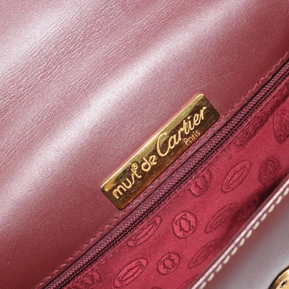 CARTIER Must Line Shoulder Bag Leather Bordeaux Gold Auth BA14172