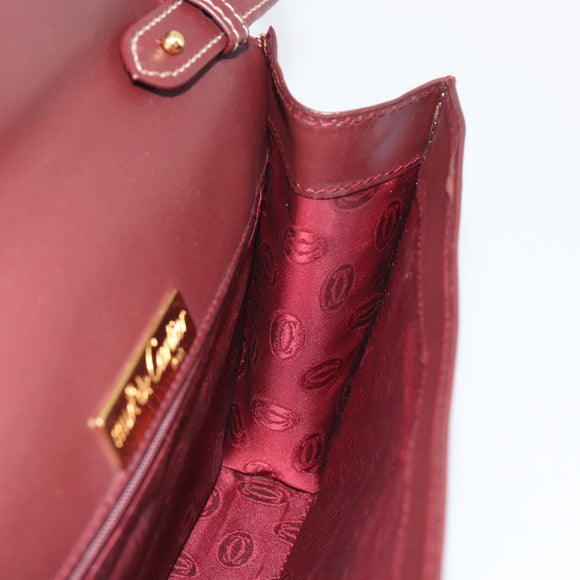 CARTIER Must Line Shoulder Bag Leather Bordeaux Gold Auth BA14172