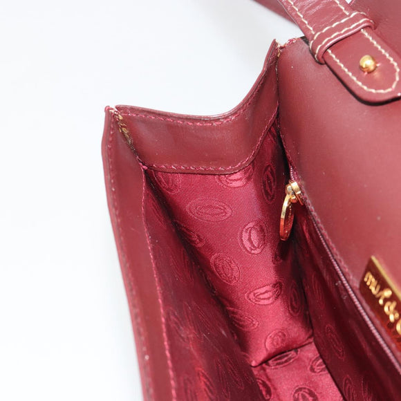 CARTIER Must Line Shoulder Bag Leather Bordeaux Gold Auth BA14172