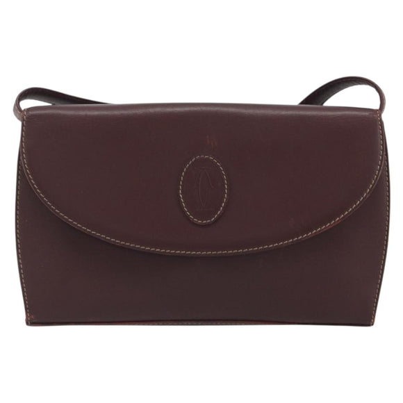 CARTIER Must Line Shoulder Bag Leather Bordeaux Gold Auth BA14172