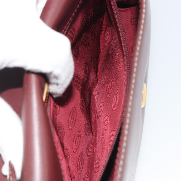 CARTIER Must Line Shoulder Bag Leather Bordeaux Gold Auth BA14172