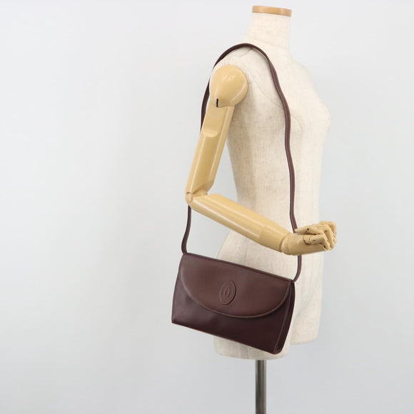 CARTIER Must Line Shoulder Bag Leather Bordeaux Gold Auth BA14172