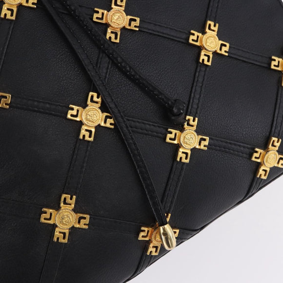 Gianni Versace Tote Bag Leather Black Gold Tone Auth BA14178V
