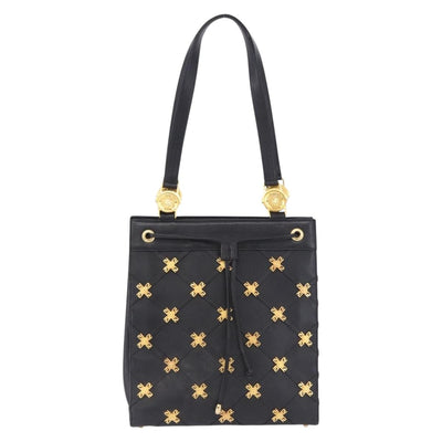 Gianni Versace Tote Bag Leather Black Gold Tone Auth BA14178V - 0