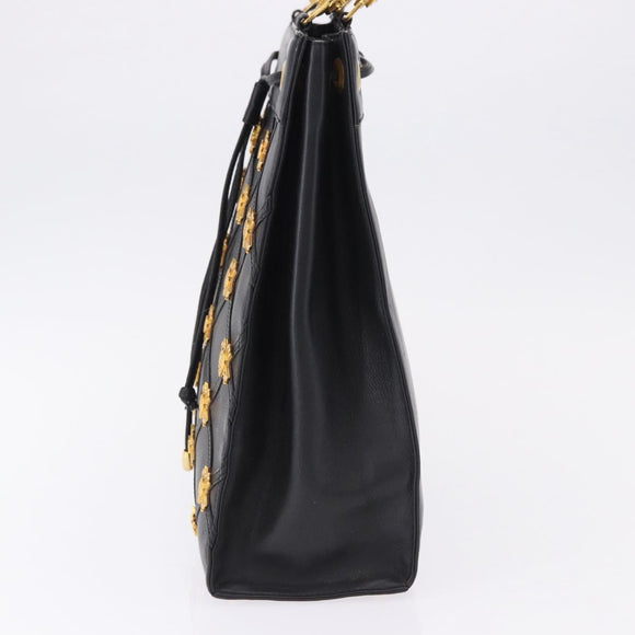 Gianni Versace Tote Bag Leather Black Gold Tone Auth BA14178V