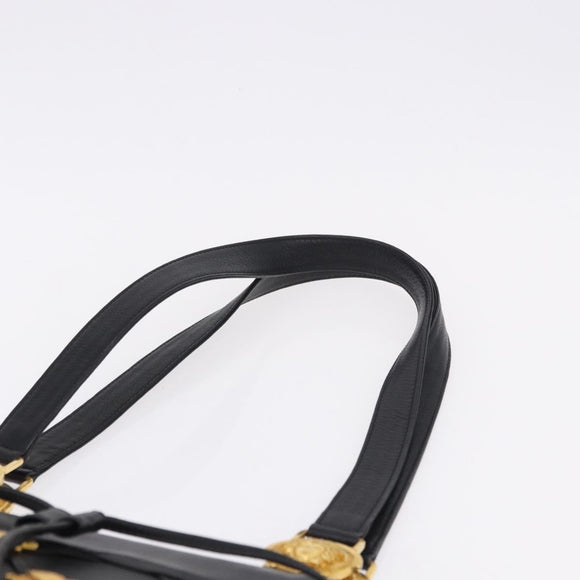 Gianni Versace Tote Bag Leather Black Gold Tone Auth BA14178V