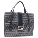 FENDI Zucchino Canvas Mamma Baguette Hand Bag Navy Silver Auth BA14179A-1