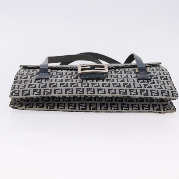FENDI Zucchino Canvas Mamma Baguette Hand Bag Navy Silver Auth BA14179A