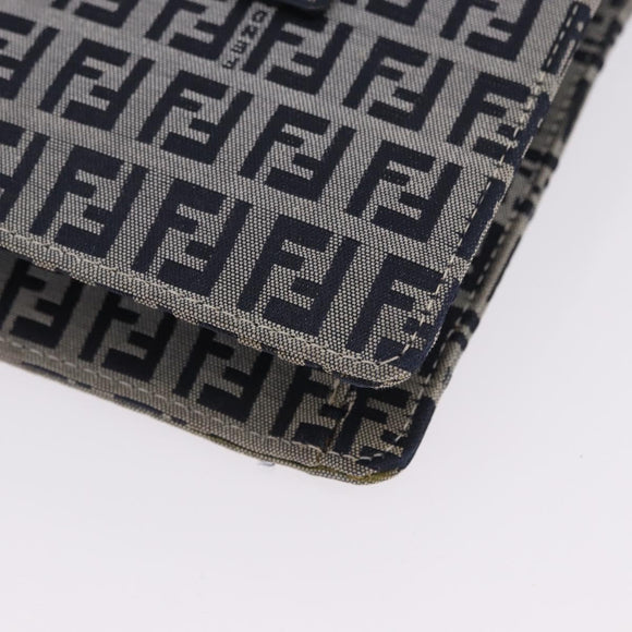 FENDI Zucchino Canvas Mamma Baguette Hand Bag Navy Silver Auth BA14179A