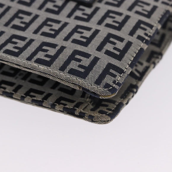 FENDI Zucchino Canvas Mamma Baguette Hand Bag Navy Silver Auth BA14179A