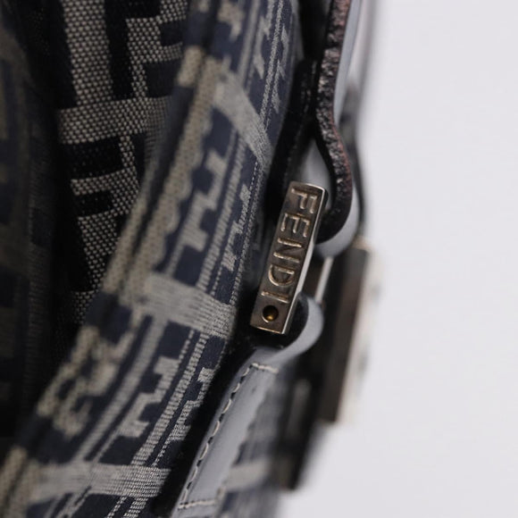 FENDI Zucchino Canvas Mamma Baguette Hand Bag Navy Silver Auth BA14179A