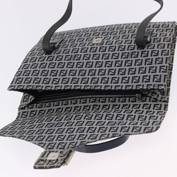FENDI Zucchino Canvas Mamma Baguette Hand Bag Navy Silver Auth BA14179A