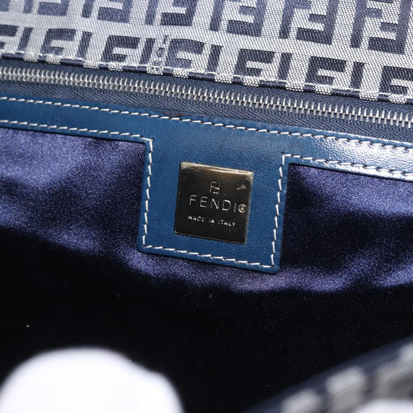 FENDI Zucchino Canvas Mamma Baguette Hand Bag Navy Silver Auth BA14179A