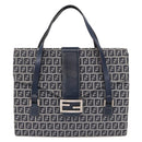 FENDI Zucchino Canvas Mamma Baguette Hand Bag Navy Silver Auth BA14179A-2
