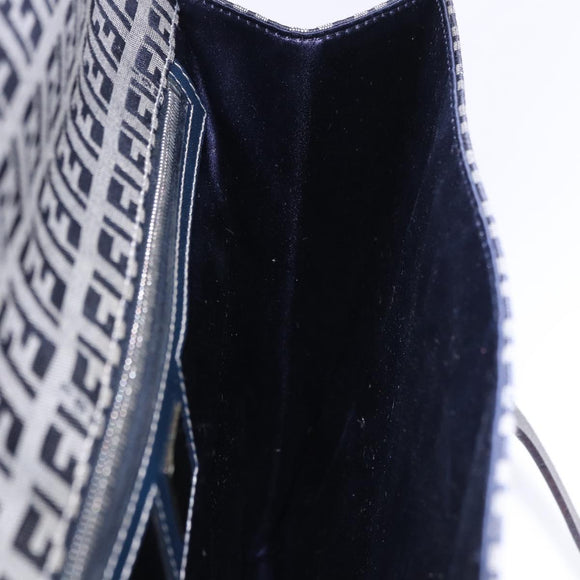 FENDI Zucchino Canvas Mamma Baguette Hand Bag Navy Silver Auth BA14179A