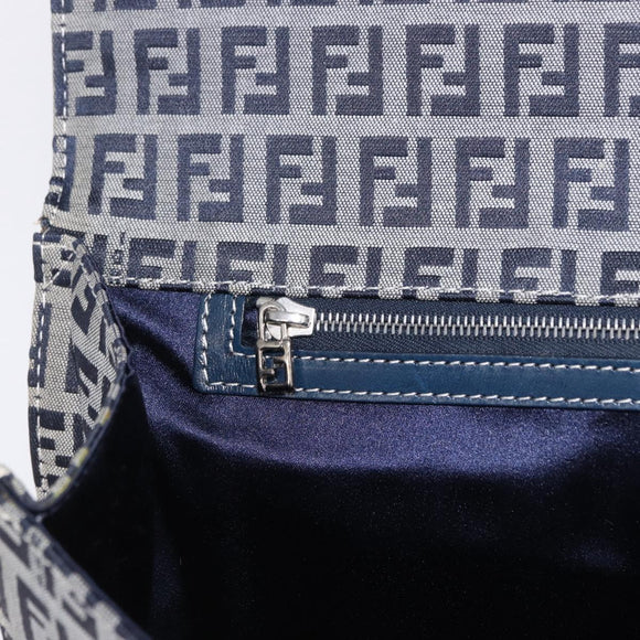 FENDI Zucchino Canvas Mamma Baguette Hand Bag Navy Silver Auth BA14179A
