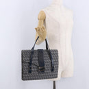 FENDI Zucchino Canvas Mamma Baguette Hand Bag Navy Silver Auth BA14179A-26