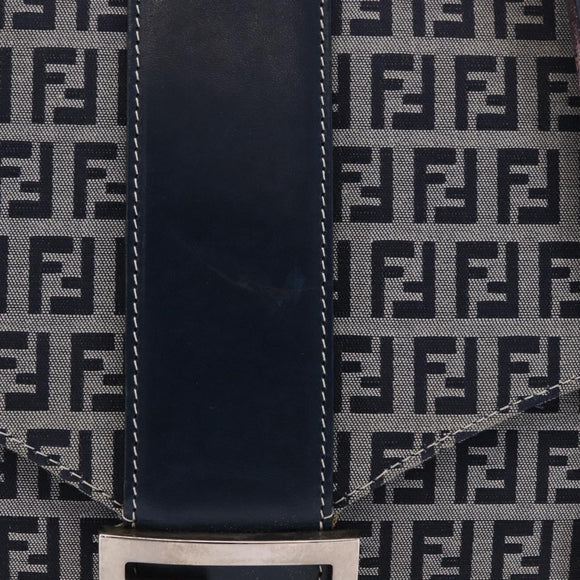 FENDI Zucchino Canvas Mamma Baguette Hand Bag Navy Silver Auth BA14179A