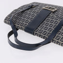 FENDI Zucchino Canvas Mamma Baguette Hand Bag Navy Silver Auth BA14179A-7