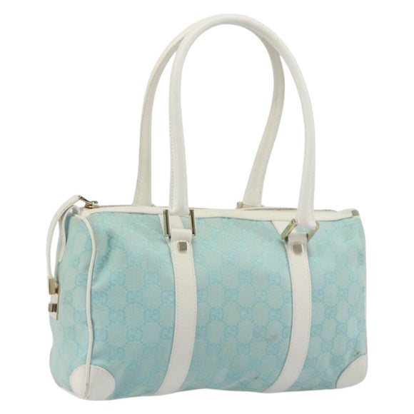 GUCCI GG Canvas Hand Bag Light Blue Gold 000 0851 Auth BA14180A
