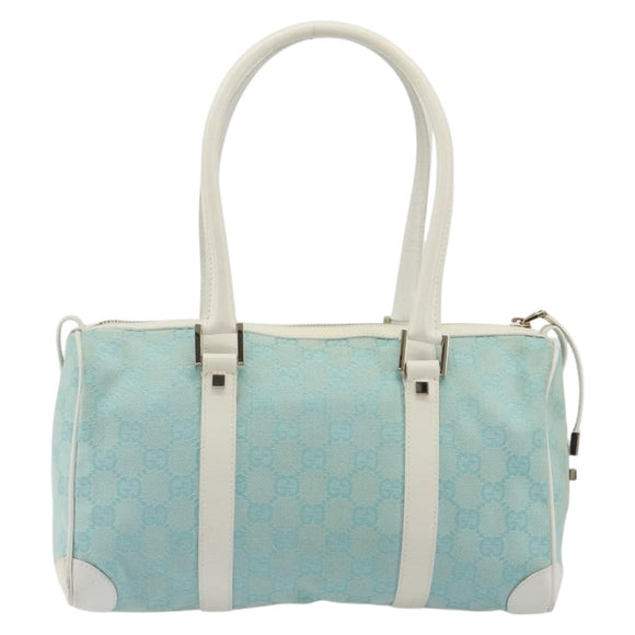 GUCCI GG Canvas Hand Bag Light Blue Gold 000 0851 Auth BA14180A
