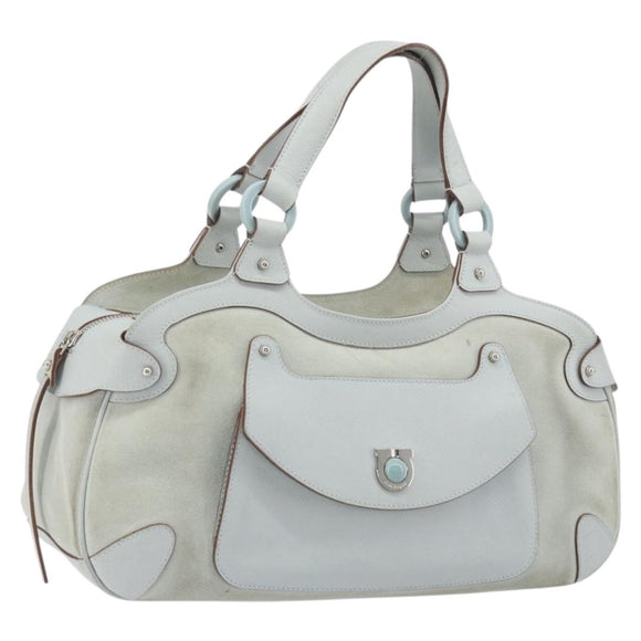 Salvatore Ferragamo Gancini Hand Bag Suede Light Blue Silver Auth BA14181