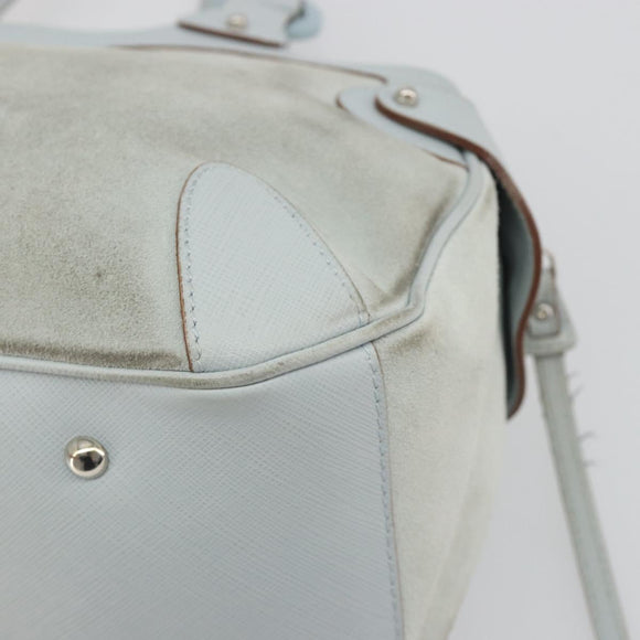 Salvatore Ferragamo Gancini Hand Bag Suede Light Blue Silver Auth BA14181