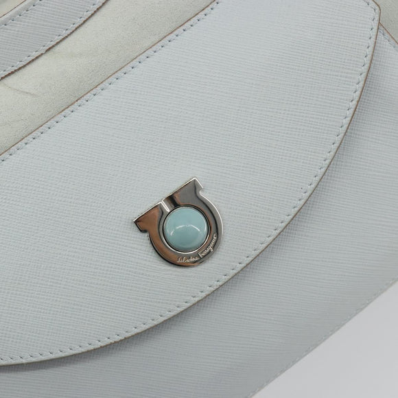 Salvatore Ferragamo Gancini Hand Bag Suede Light Blue Silver Auth BA14181