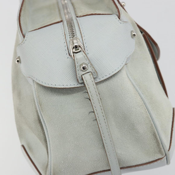 Salvatore Ferragamo Gancini Hand Bag Suede Light Blue Silver Auth BA14181