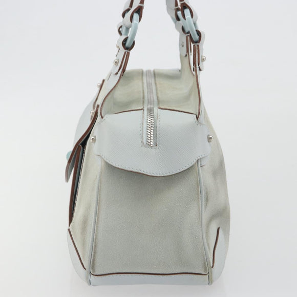 Salvatore Ferragamo Gancini Hand Bag Suede Light Blue Silver Auth BA14181